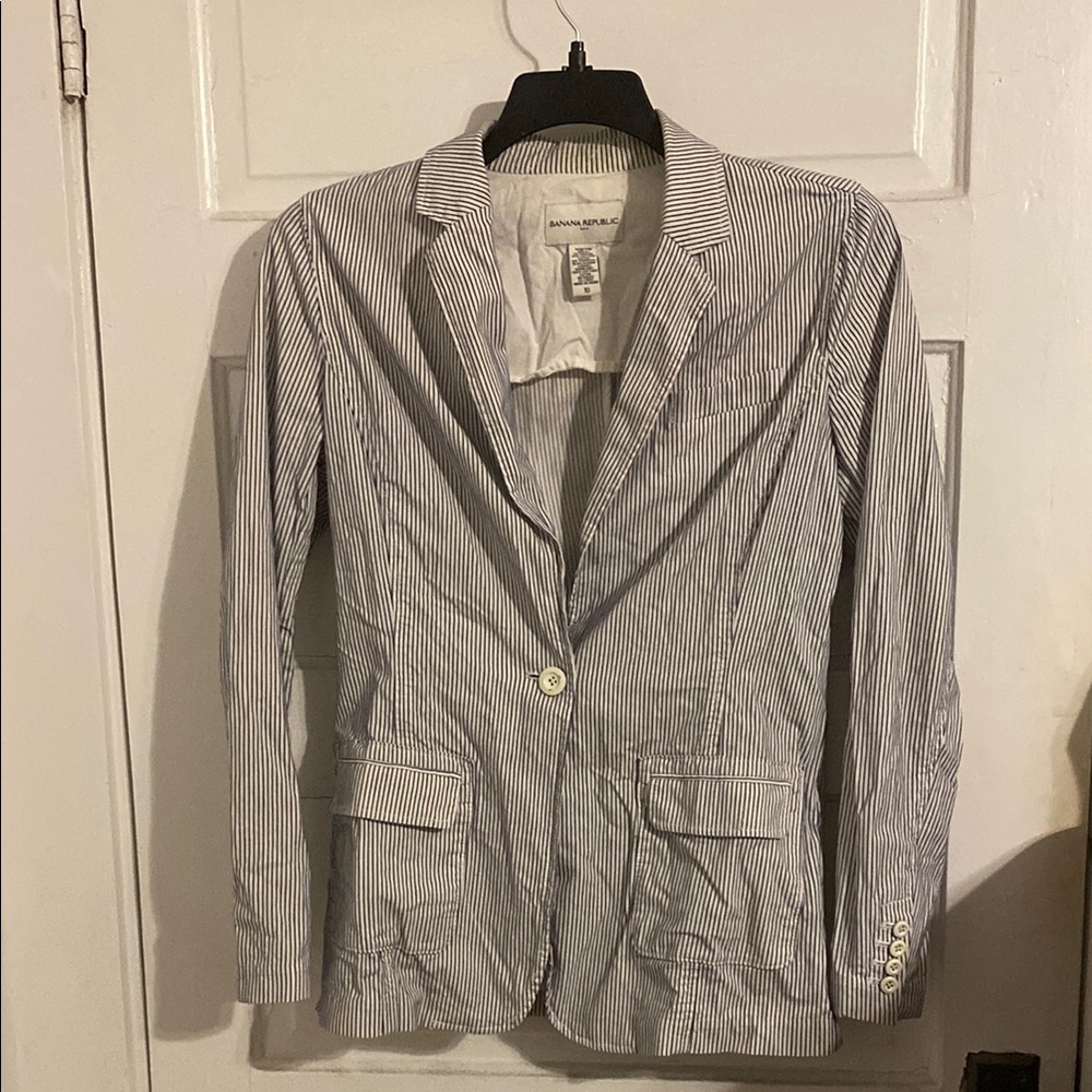 Banana Republic Navy and White Striped Blazer Sz. 10